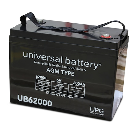 Upg Sealed Lead Acid Battery, 6 V, 200Ah, UB62000, I4 Internal Thread Terminal, AGM, Group 27 Type 45969